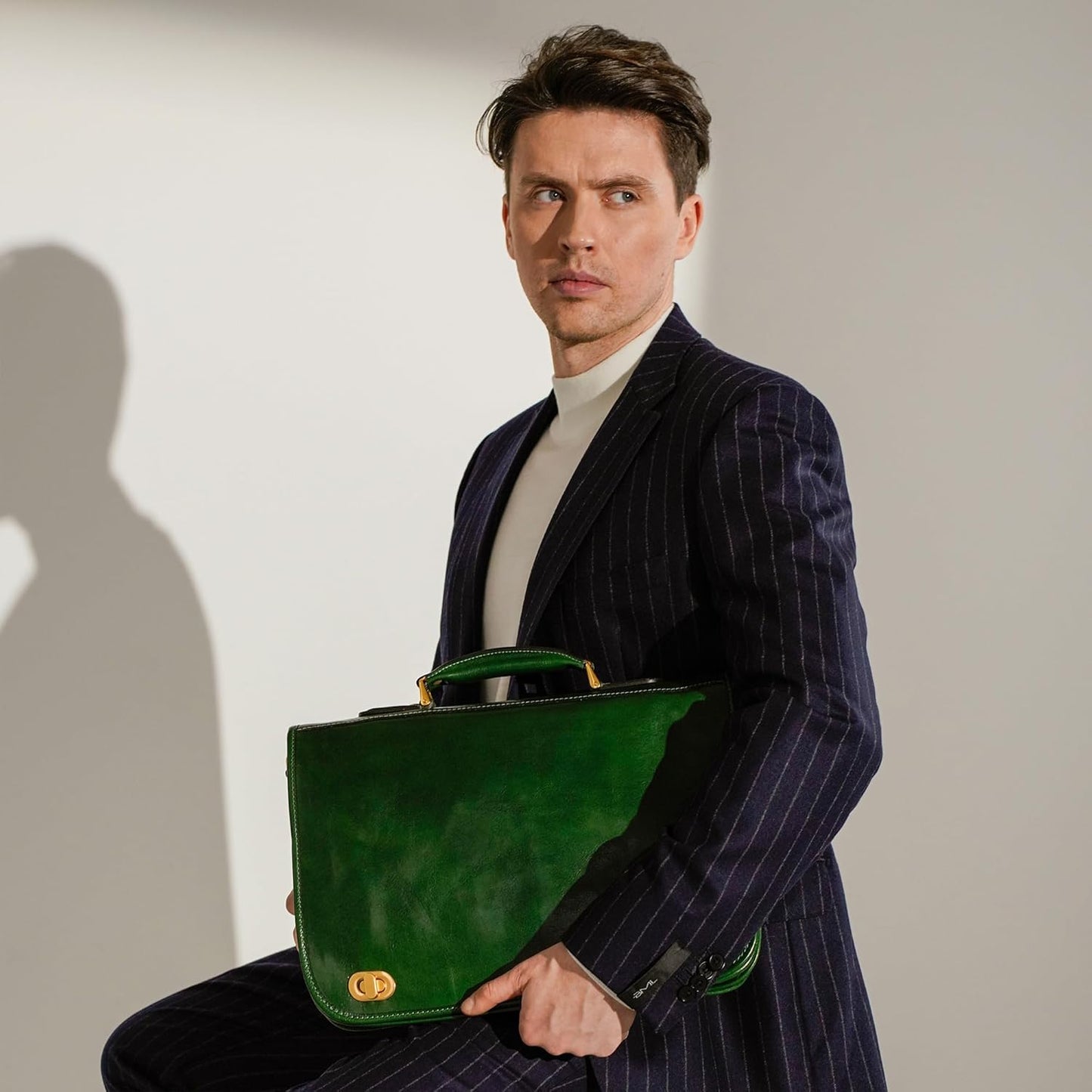 Time Resistance Leather Briefcase for Men - Italian Full Grain Leather Laptop Bag - Messenger Bag - Gift Box Included