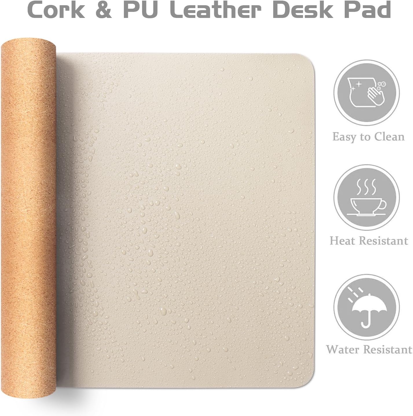 Aothia Dual-Sided Desk Mat - Natural Cork & Leather Desk Protector, Large Mouse Pad & Writing Pad for Office/Home, Beige (37.8"x17")