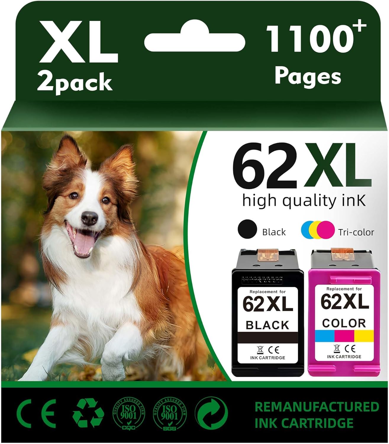 Replacement for HP 62xl Ink Cartridge Combo Pack - High Yield Ink Cartridges Compatible for hp Ink 62, Envy 5540 7640 7645 5660 OfficeJet 200 250 5740 Ink, Black, Tri-Color, 2 Pack