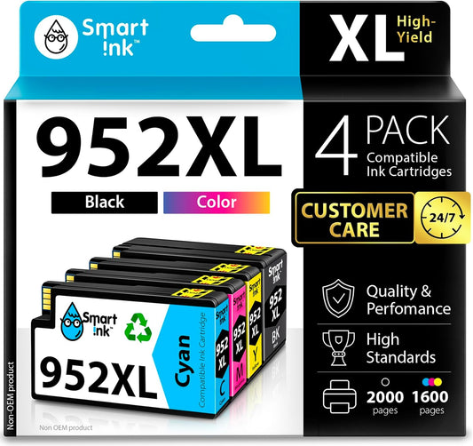 Smart Ink Compatible Ink Cartridges Replacement for HP 952XL 952 XL 4 Combo Pack (Black, Cyan/Magenta/Yellow) to use with HP OfficeJet Pro 8710 7740 8720 8715 8210 8703 OfficeJet 8702 Printers