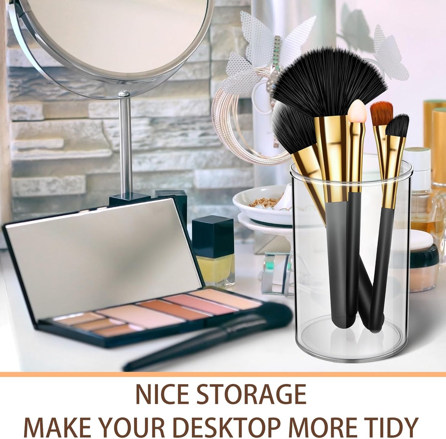 Crtiin 20 Pack Clear Acrylic Pen Holder Makeup Brush Round Pencil Holder for Desk Pen Cups Desk Organizers and Storage Desktop Stationery Organizer for Office School Home Supplies