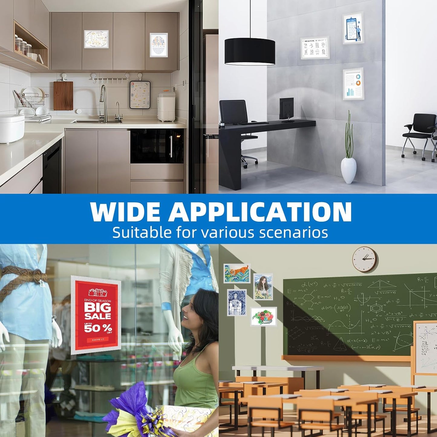 Magnetic Sign Holder 8.5 x 11-10 Pack Double Sided Magnetic Picture Frames for Wall Window Display Frame Paper Poster Document Holder Reusable Adhesive Frames for Refrigerator Glass Door