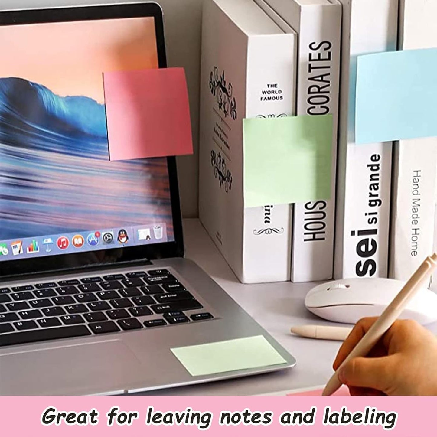 HappyHapi Sticky Notes 3x3 Inches Bulk 28 Pack 2800 Sheets Colored Self-Stick Pads, 100 Sheets/Pad, 4 Bright Colors (Yellow, Green, Pink, Blue) for Office Supplies, School, Home