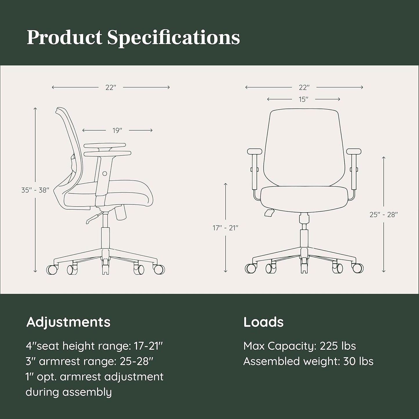 Branch Daily Chair - Computer Office Chair with Swivel, Lumbar Rest, and Adjustable Armrests - Sustainable, Stylish Mesh, & Adjustable Armrests - Comfortable Seating for Improved Posture - Slate