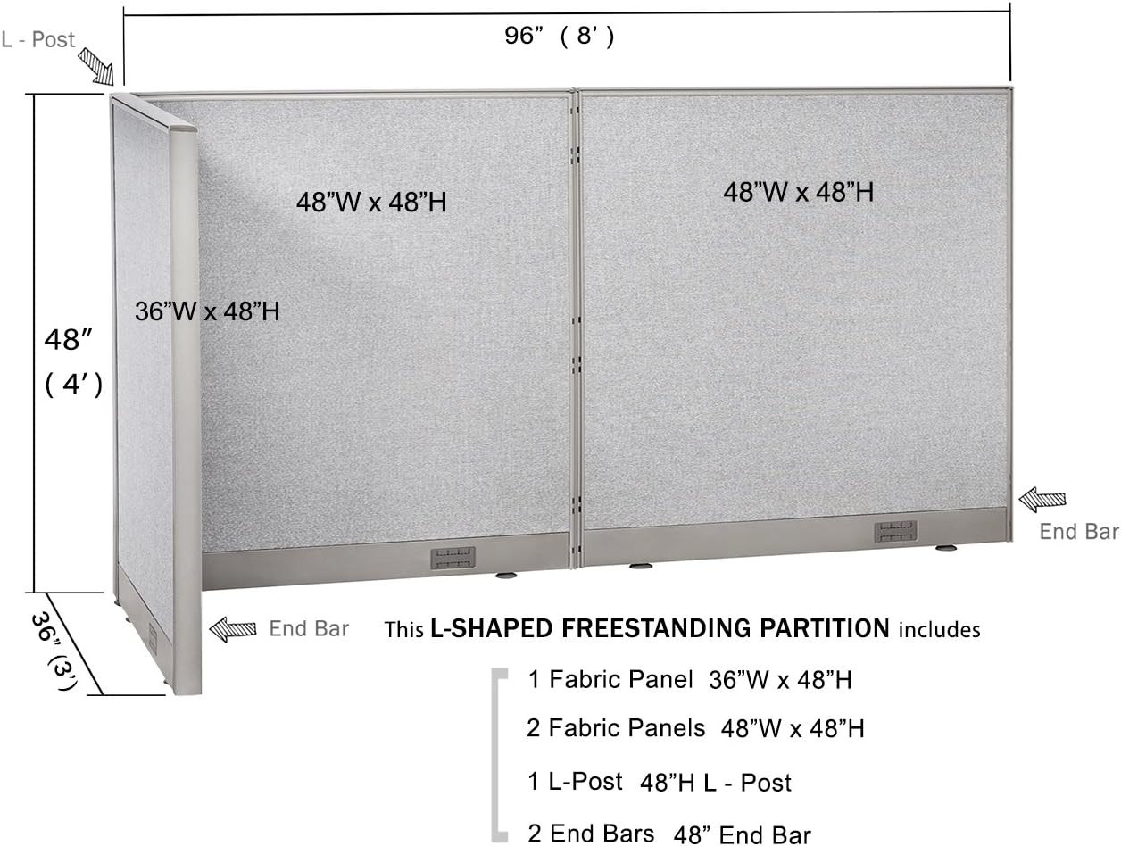GOF Freestanding L Shaped Office Partition, Large Fabric Room Divider Panel, 36" D x 96" W x 48" H