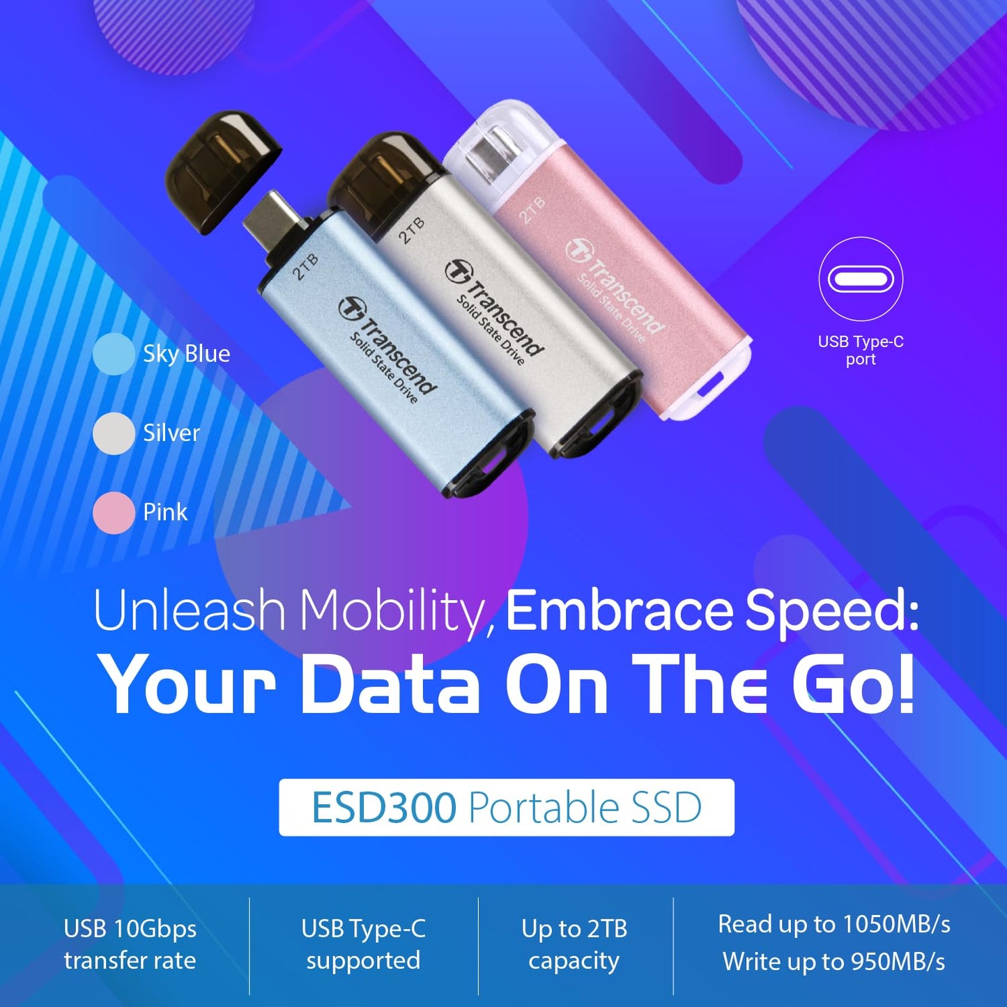 Transcend 512GB External SSD, USB 3.2 Gen2, Up to 1,050MB/s, Portable SSD with Type C, for Steam Deck, ROG Ally, MSI Claw, Windows & Mac, iPhone, iPad, Android, PS5, Xbox, Smart TV, Silver