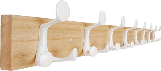 SKOLOO 43-Inch Natural Wood Coat Rack Wall Mount with 8 Triple Hooks - Ideal for Family Entrances, Classrooms, and Pet Supplies Storage - Perfect Coat Hooks for Wall