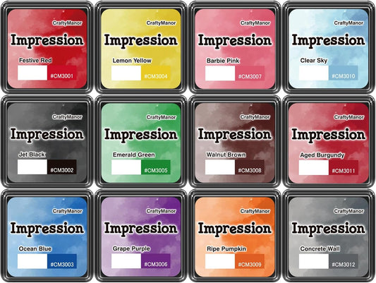 CraftyManor Mini Smudge Ink Pads for Stamps, Water Based Halo Dye Stamp Pad for Scrapbooking, DIY Craft Scrapbook Supplies for Adults (12 Colors)