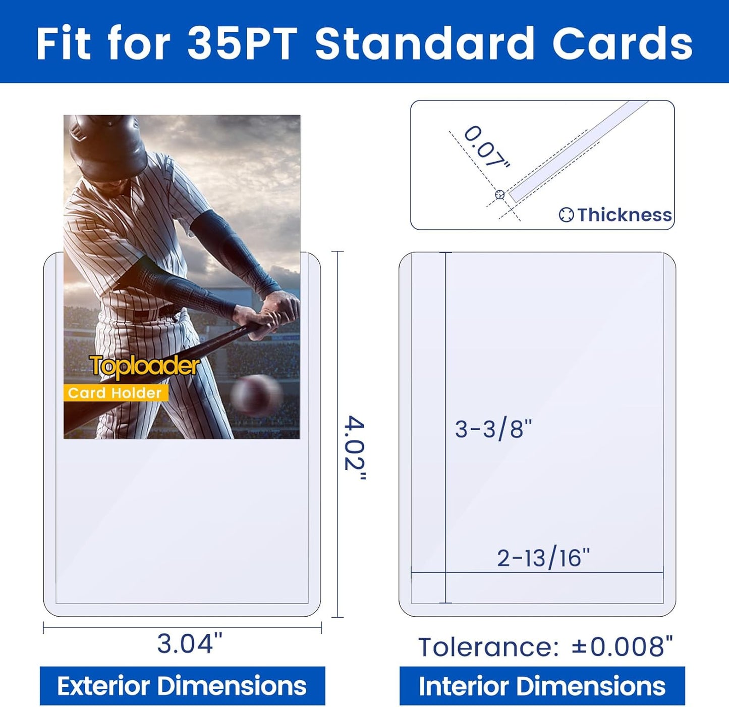 100 Count Topload Card Holder, Sooez 35PT Topload Card Protector, 3" x 4" Hard Plastic Card Sleeves, Baseball Card Protector, Rigid Toploading Card Case for Collectible Trading Sports Cards