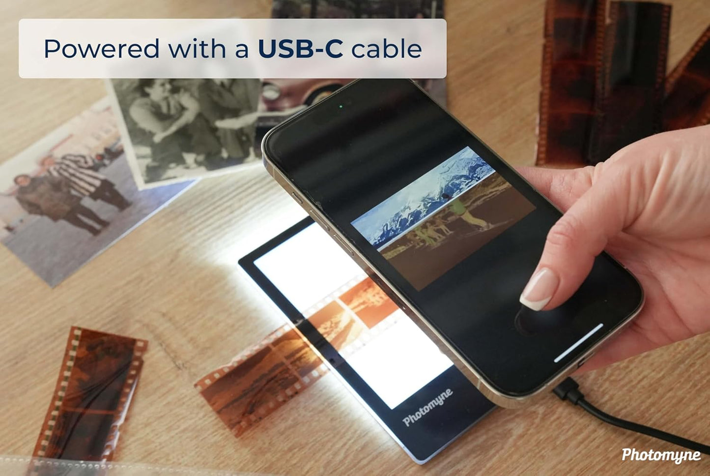 Photomyne A7 Mini Light Pad Backlight Portable Hands-Free Ultra-Thin Ultimate Brightness for Supporting Photo Slides and Film Negative Scanning (Includes USB-C Adapter) - Black (Small)