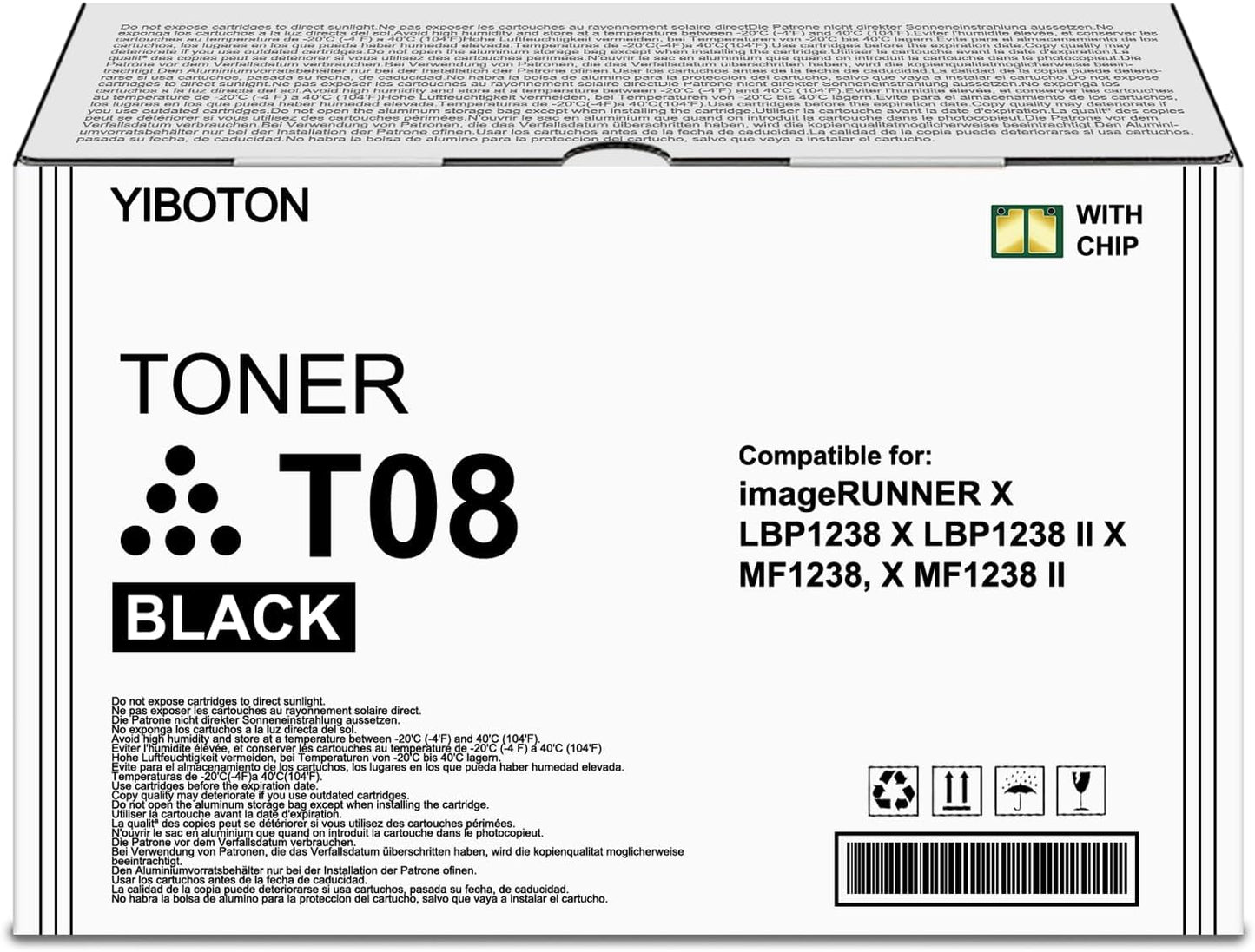 T08 T08L Black High Capacity Toner Cartridge Compatible for Canon T08 T08L 3010C005AA Toner for ImageCLASS 1238i LBP1238 MF1238 XMF1238 MFP XLBP1238 Printer .with New Chip