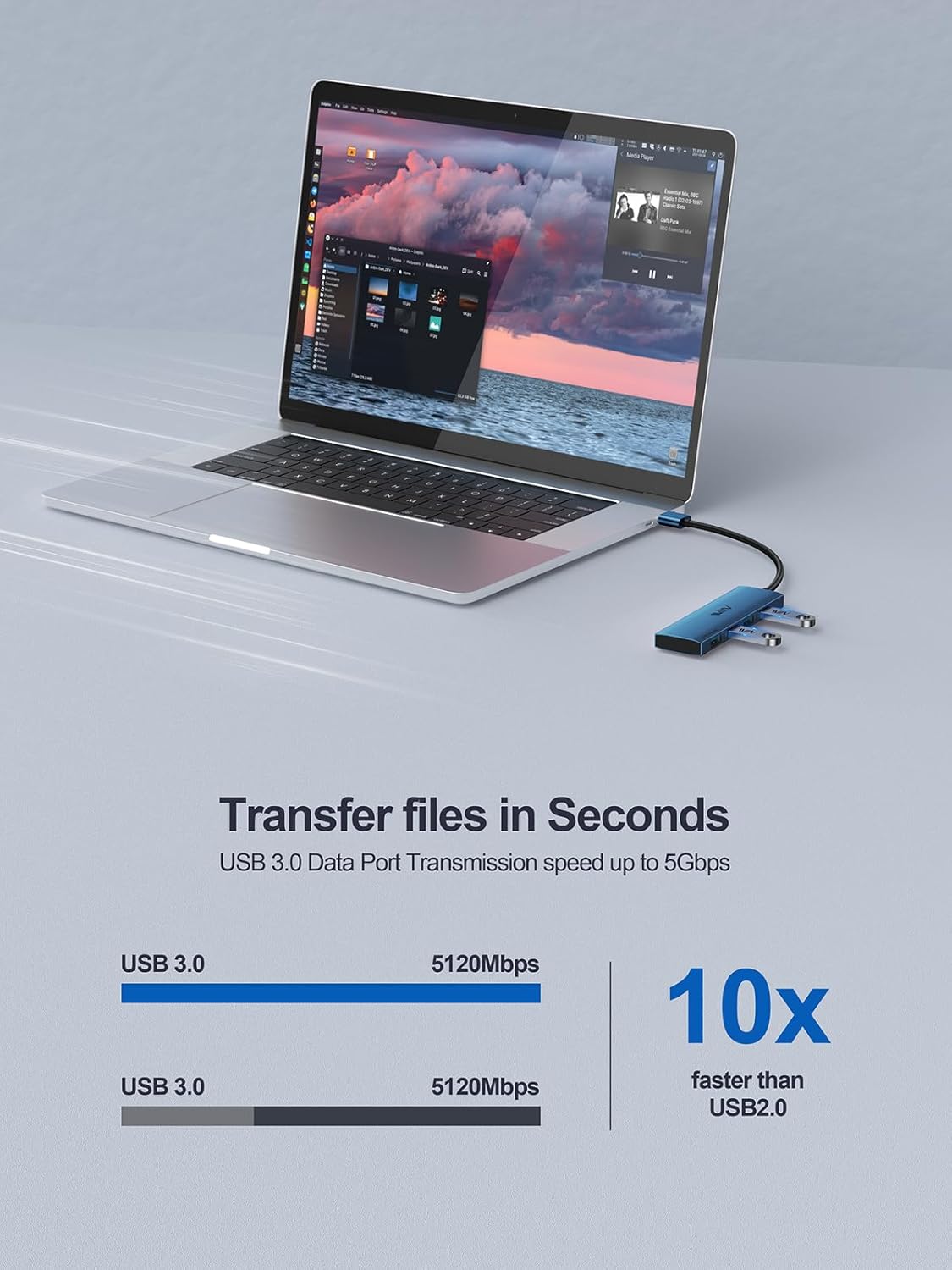 USB 3.0 Hub,4 Port USB Splitter Extender Portable Adapter Multiport Data Hub for Laptop,Xbox, Flash Drive,HDD,Console,Camera,Keyborad,Mouse Windows,Mac OS PC,Not Designed to Charge Devices-Blue