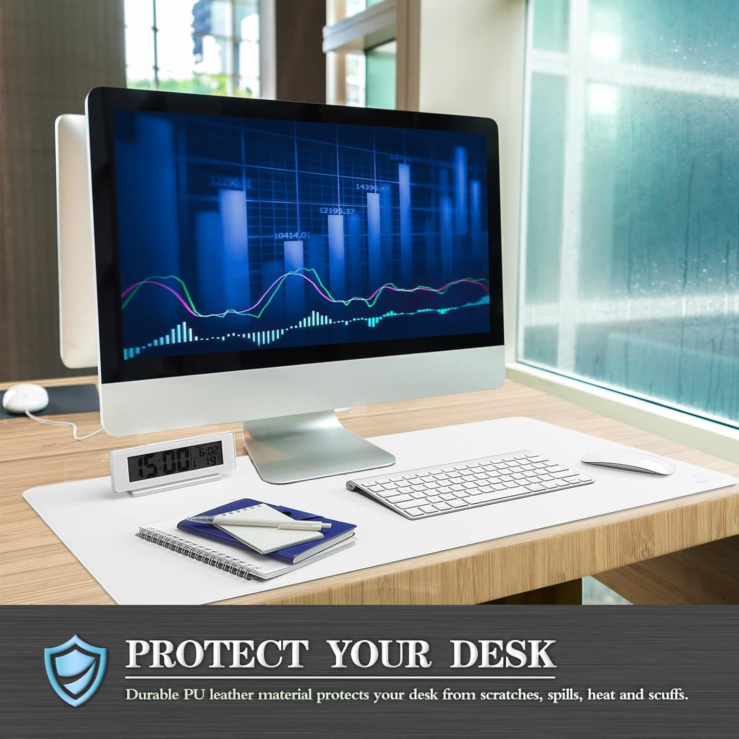 K KNODEL Desk Mat, Blotter, Dual-Sided Office Desk Pad, Waterproof Desk Mat for Desktop, Desk Blotters, PVC Leather Pad Protector (White, 31.5" x 15.7")