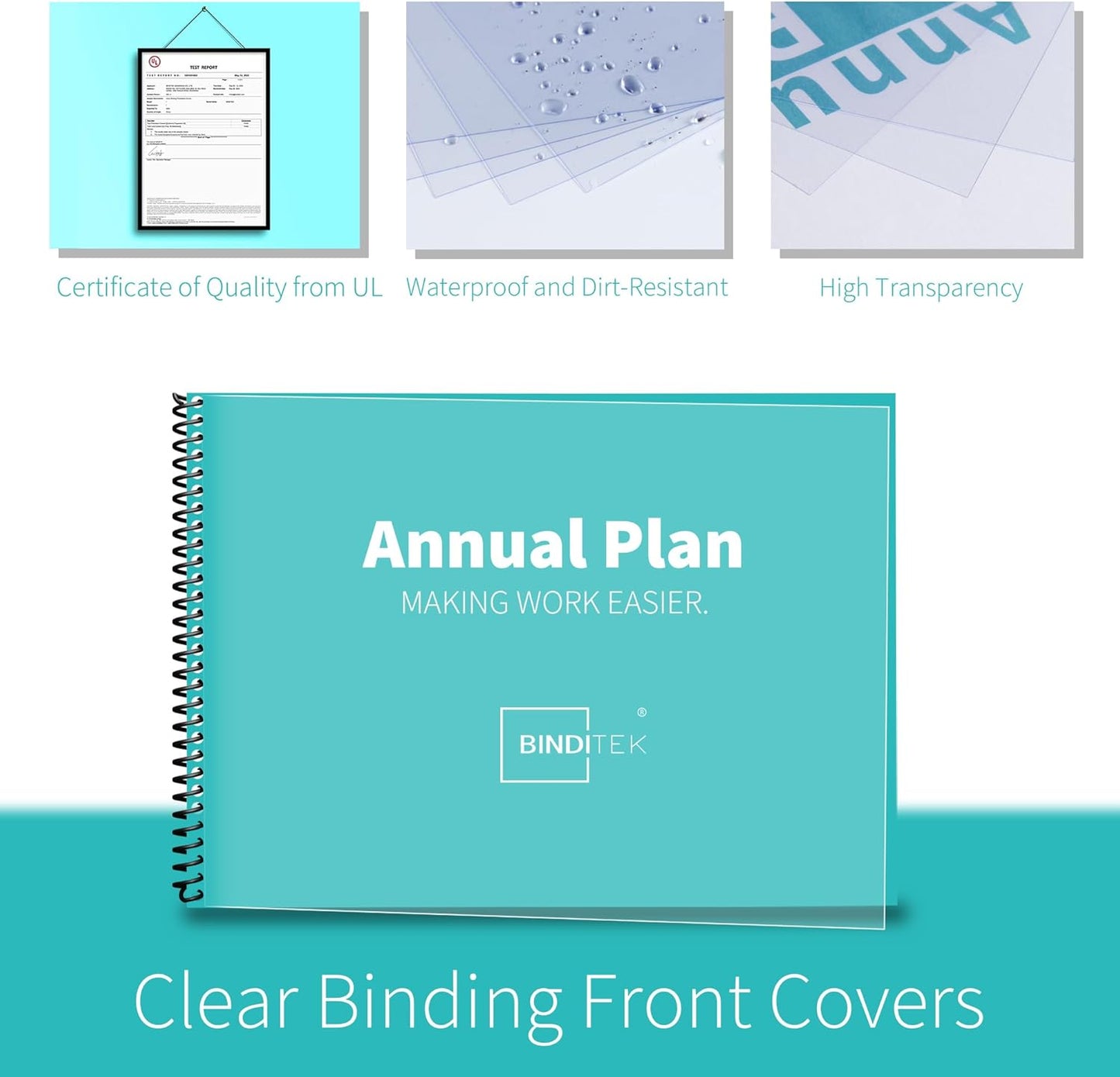 Binditek 100 Pack Binding Covers and Backs Set, 11 x 17 Inches, 50 Clear PVC (10Mil), 50 Sand-Textured Polycovers (16Mil), Tabloid Size