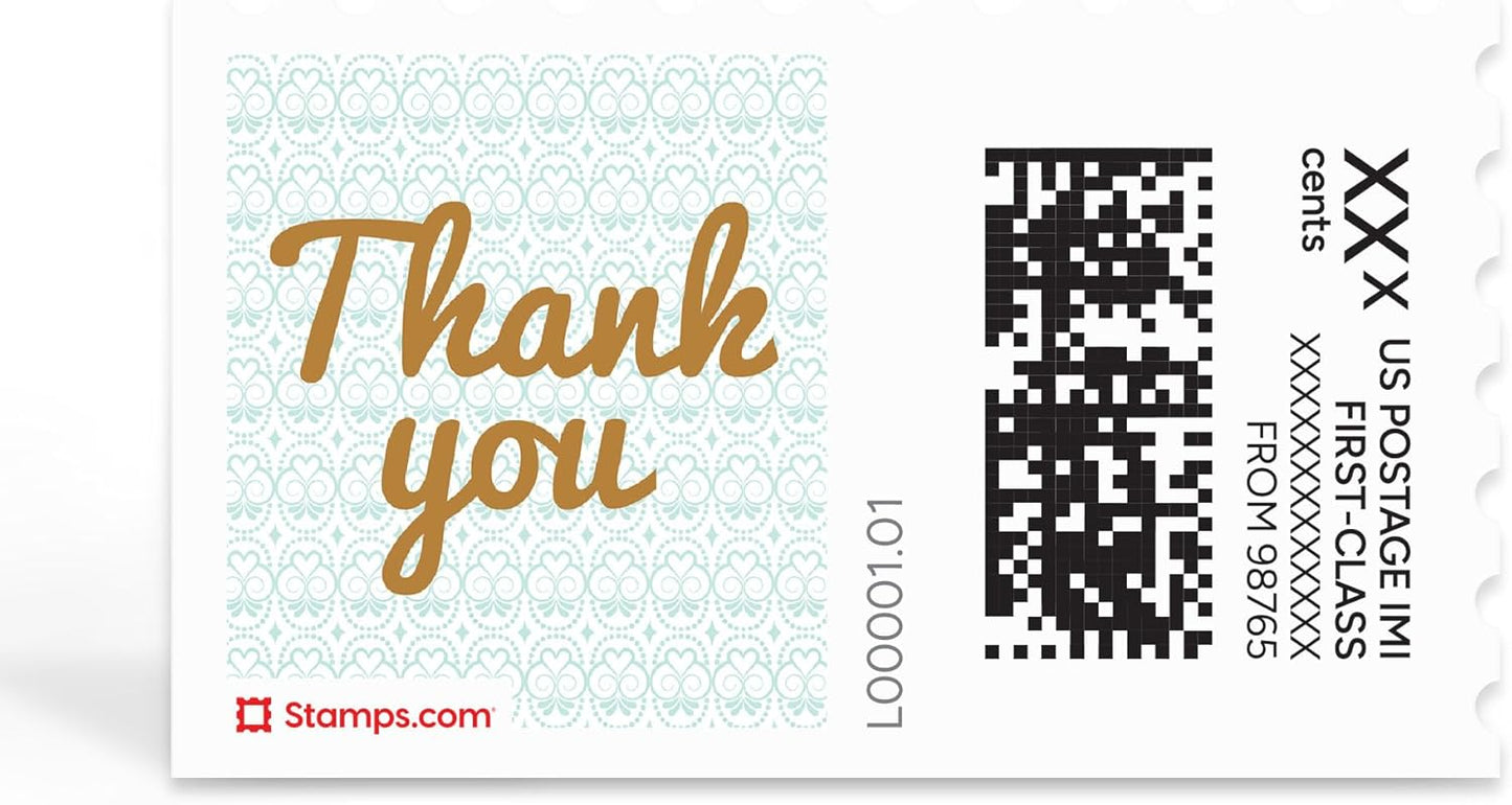 Golden Thank You NetStamps 120-Pack (5 Sheets) Printable Postage Labels (Stamps.com Subscription Required) - Print Approved Postage - Inkjet & Laser Printers - Business, Personal, Home