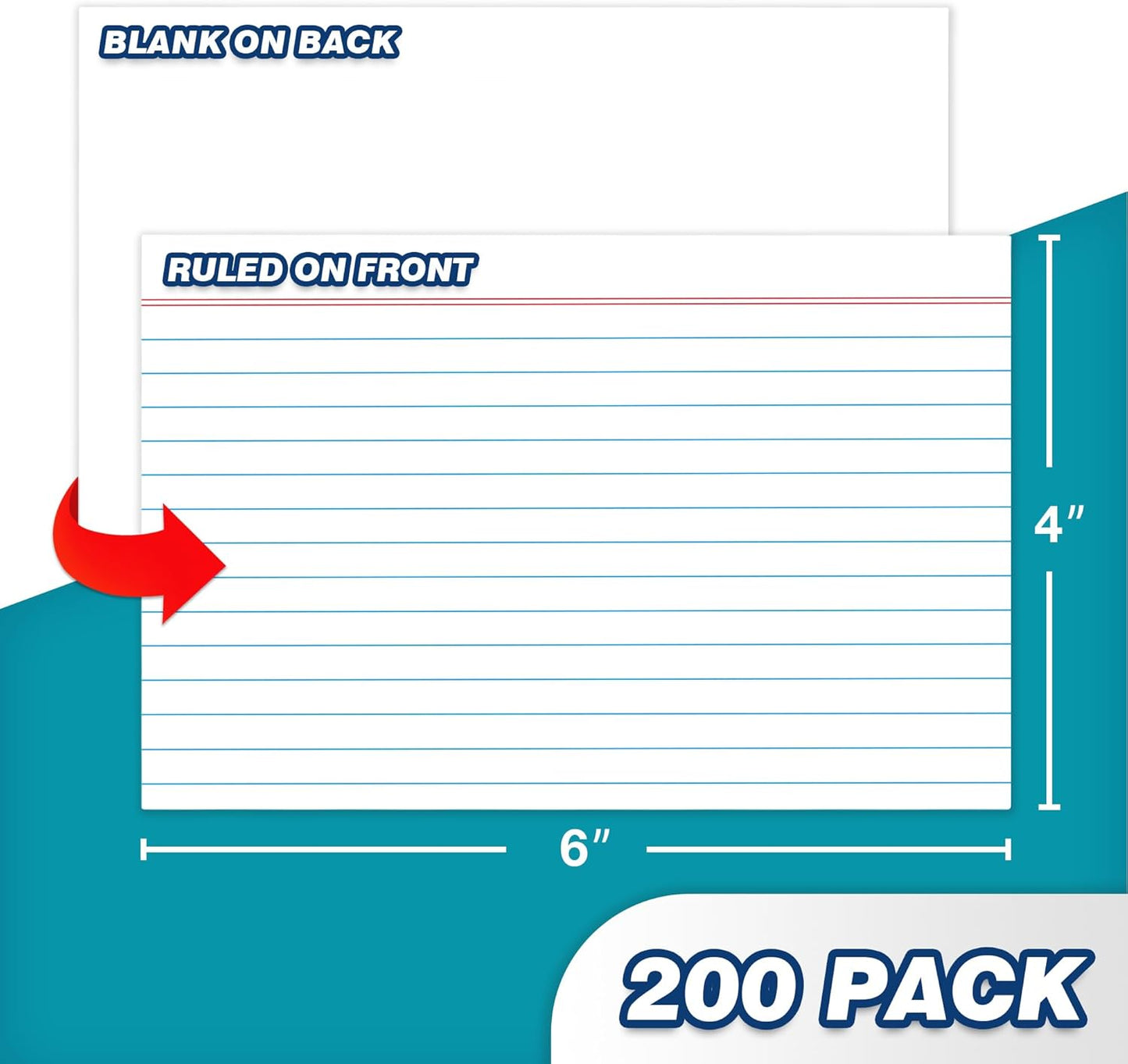 Chell Extra Heavyweight Ruled Index Cards 4x6 Inch, No Bleed-Through, 200 Count, Ruled Front and Blank Back, 85 lb. Cover Weight, White
