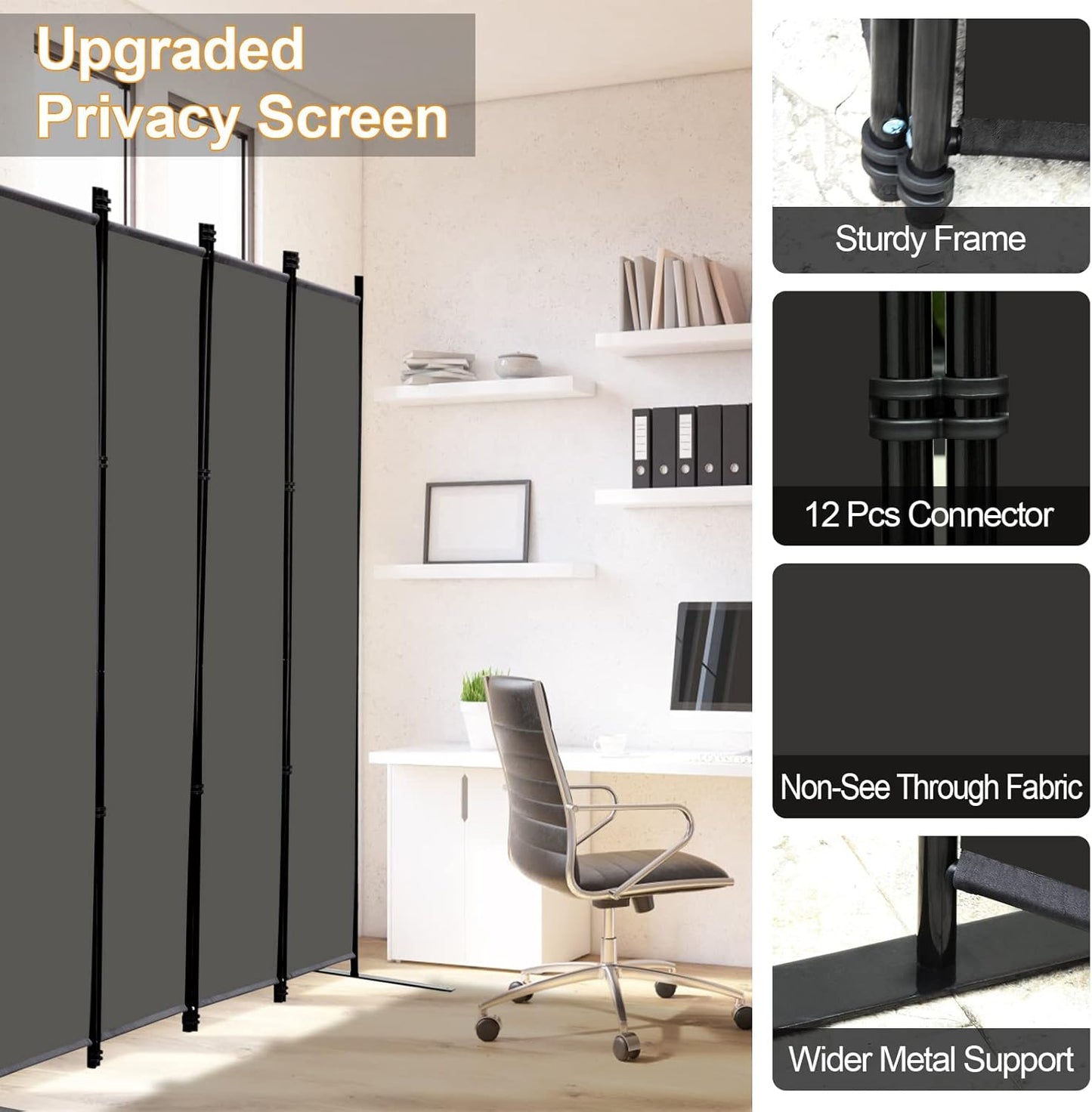 MAYOLIAH 6 Panel Folding Privacy Screen 9ft Wide, 6ft Tall Partition Room Divider Portable Office Walls Dividers Room Separator, Grey