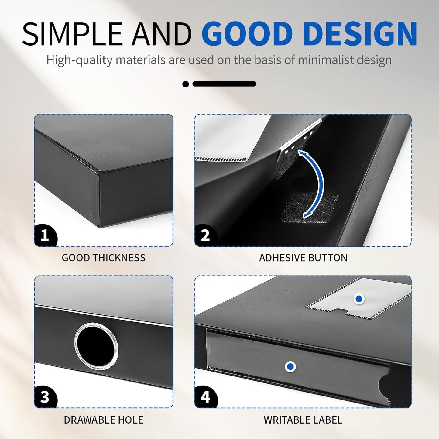 Plastic File Box Archive Storage Case with Lid, 12.2" × 9.4" × 1.6", Letter & A4 Paper, Office Document Organizer Case (Black, 8)