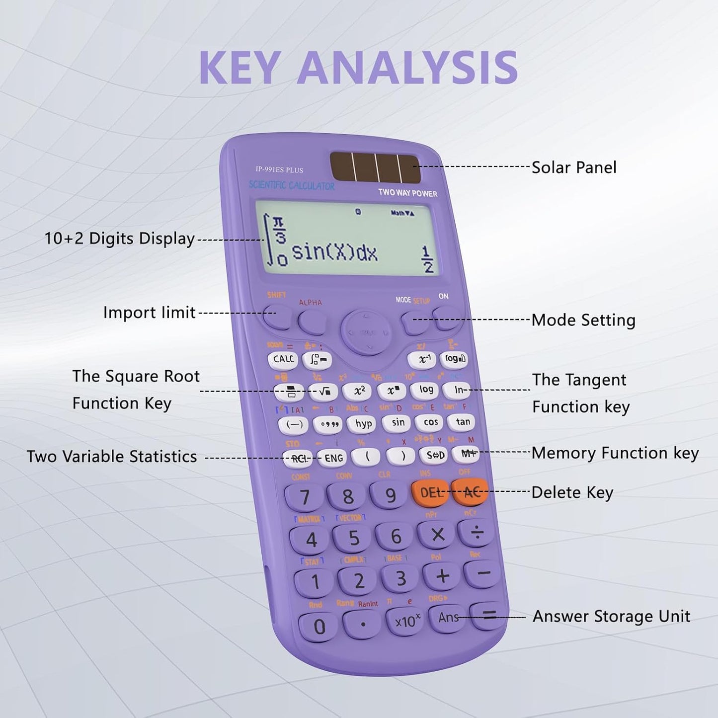 Scientific Calculators, IPepul Purple Math Calculator with 417 Function, Solar Battery Power and 4-Lines Display, School Supplies for Middle High College Students Teachers (Purple 991ES Plus)