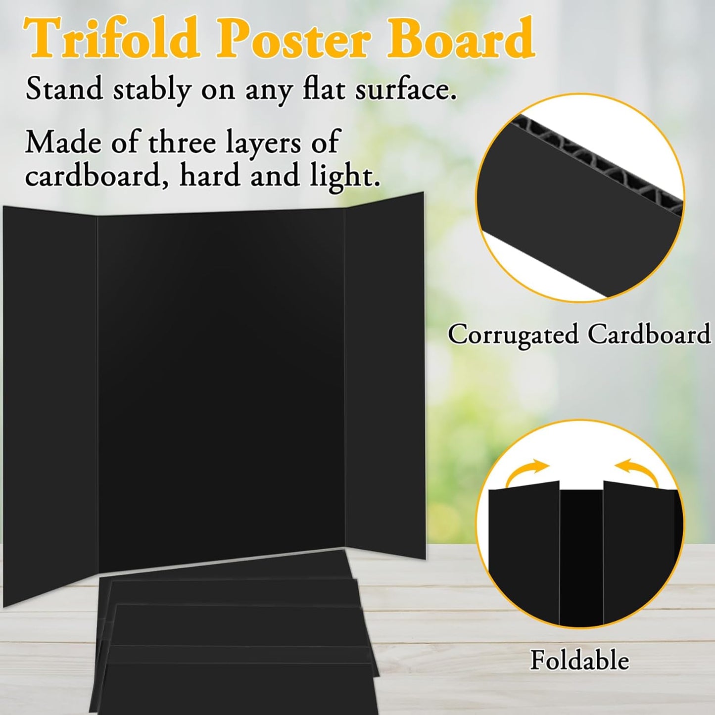 3PCS Small Trifold Poster Board, 21 x 14 Inches Black Corrugated Cardboards Mini Tri Fold Poster Boards for School Projects, Science Fair, Business Presentations, Exhibitions, Event Display
