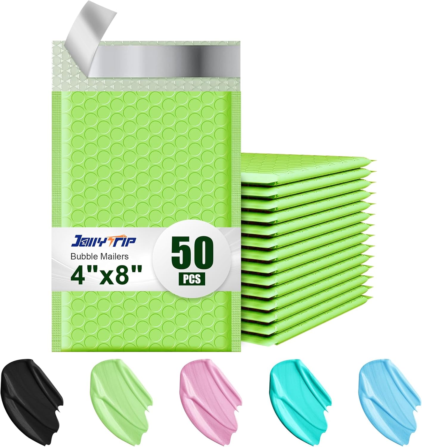 Poly Bubble Mailers 4x8 Padded Envelopes #000 50pcs, Self Seal Shipping Envelopes Padded Packaging for Small Business (Light Green)