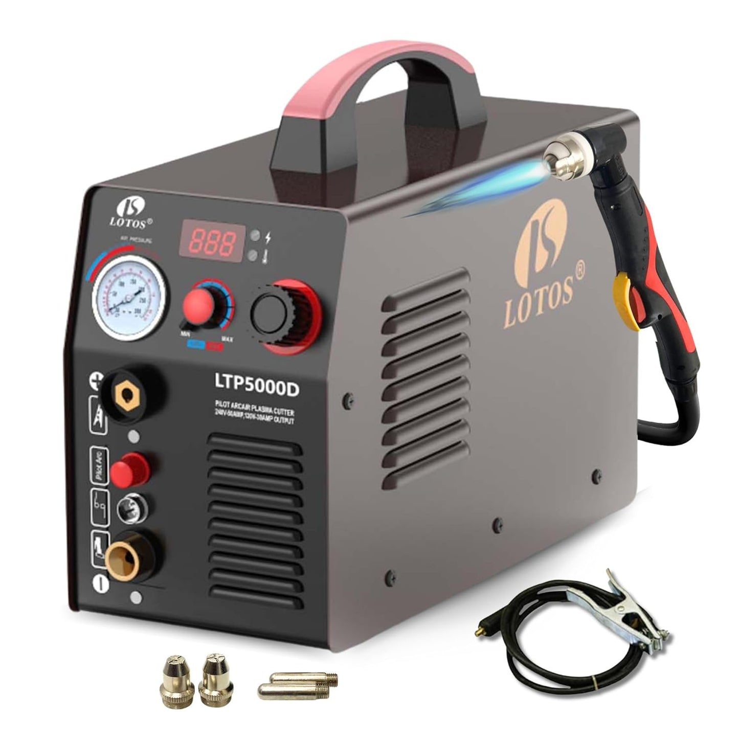 LOTOS LTP5000D Plasma Cutter, 2024 Upgraded 5/8" 16mm Clean Cut 3/4" 20mm Severance Cut 50A Non-Touch Pilot Arc Plasma Metal Cutter Machine, Plasma Cutting Equipment, Dual Voltage 120V or 240V, Brown