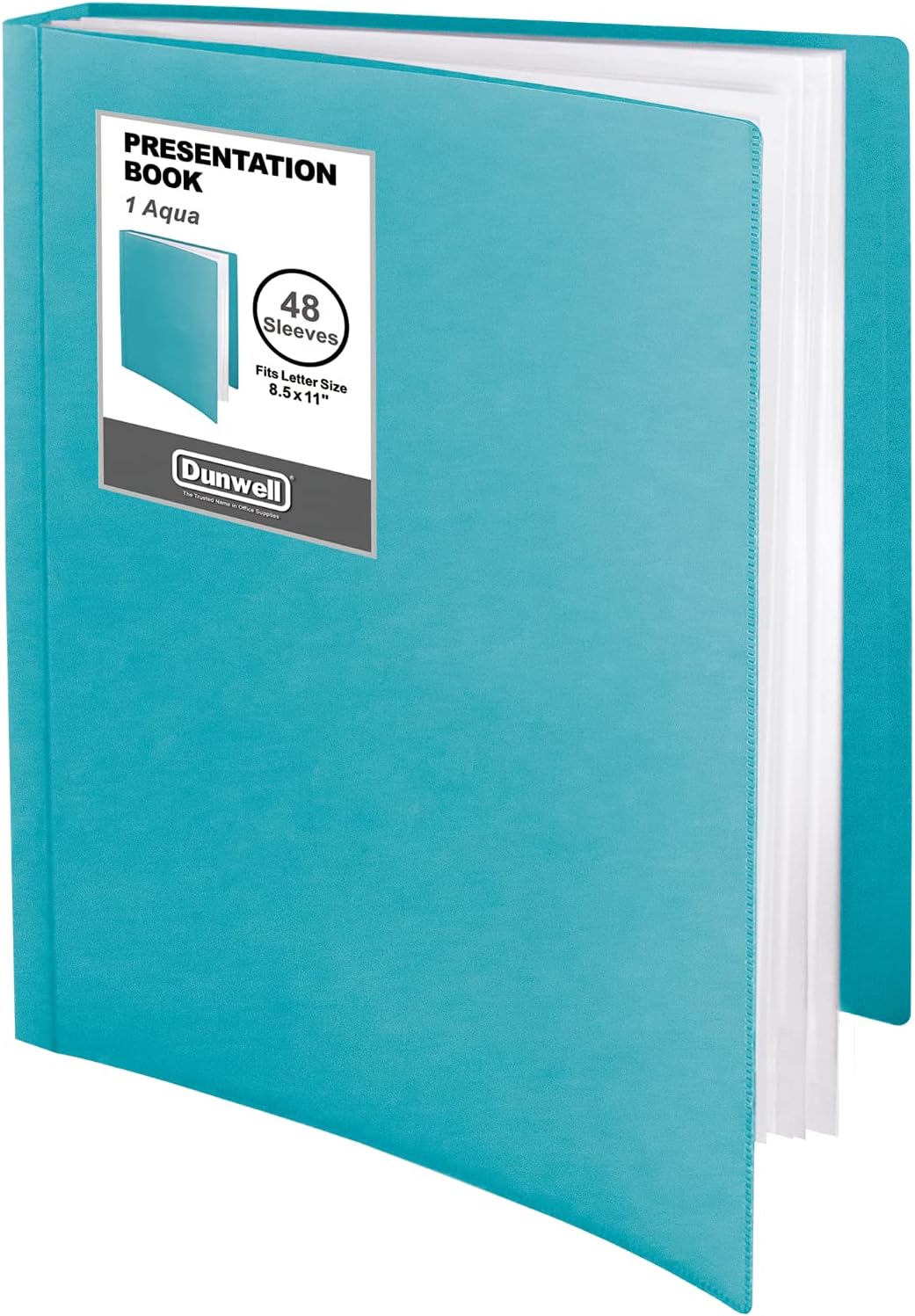 Dunwell Presentation Binder 48-Pocket, Displays 96 Pages, 8.5x11 Portfolio Binder with Plastic Sleeves, Storage and Organizer for Documents, Photos, Kids Artwork, Projects, Recipes (Aqua)