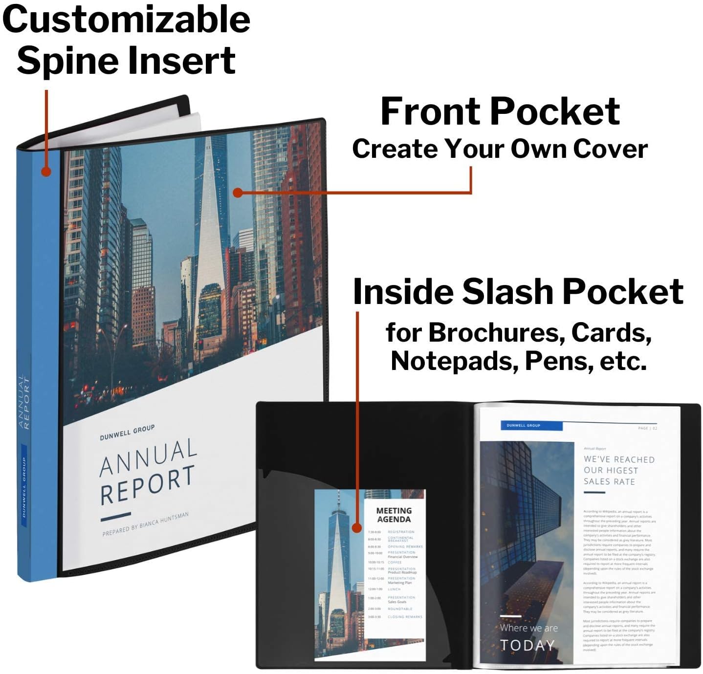 Dunwell Presentation Binder 12-Pocket, Displays 24 Pages, 8.5x11 Portfolio Binder with Plastic Sleeves, Storage and Organizer for Documents, Certificates, Projects, Photos (6 Pack, Black)