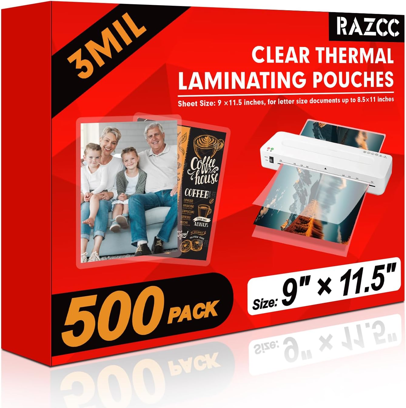 Laminating Sheets, 500 Pack Clear Thermal Laminating Plastic Paper Laminator Sheets, 9 x 11.5-Inch, 3mil, Ideal Office or School Supplies