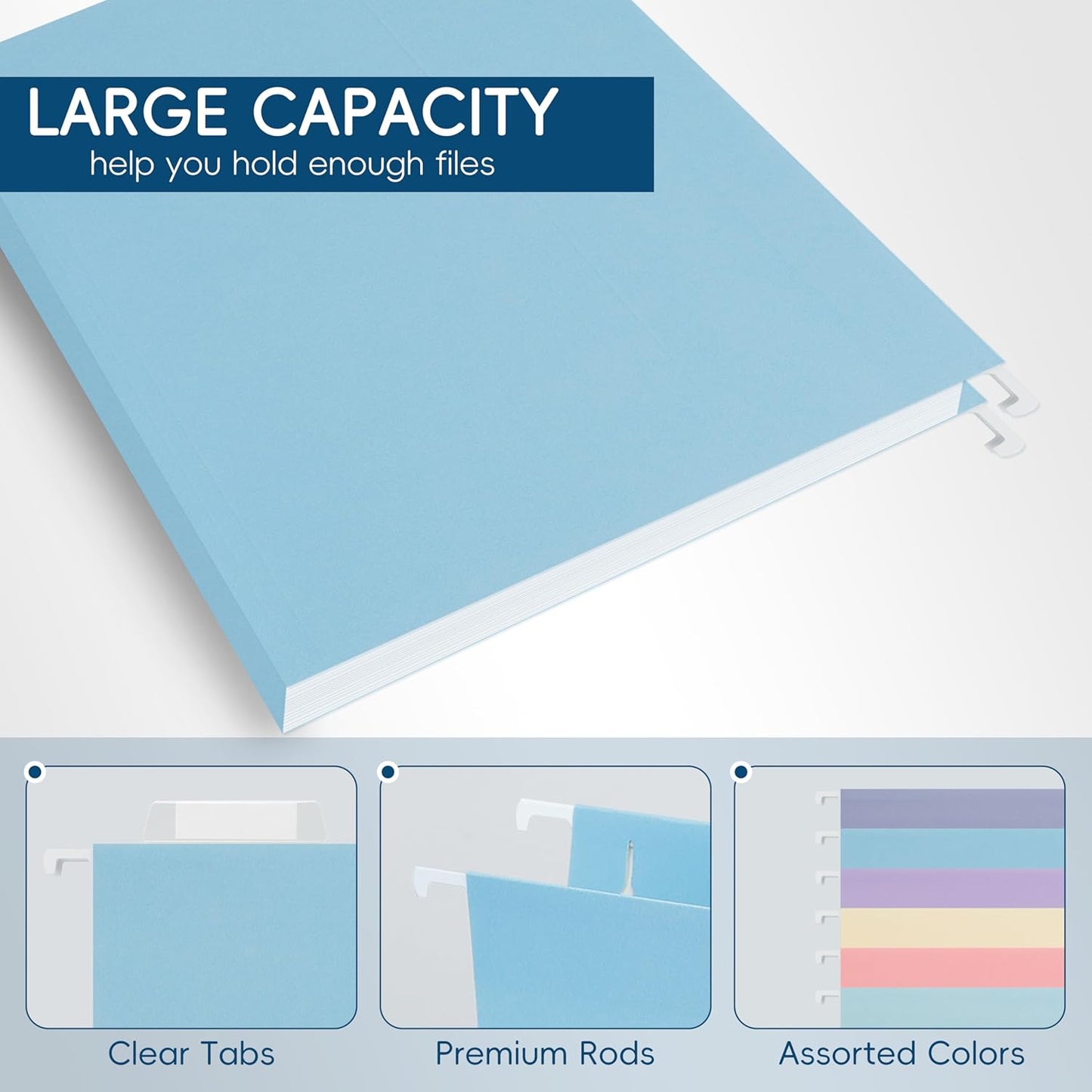 Hanging File Folders, 25 Pack Letter Size File Folders with 1/5-cut Tabs, Office Essentials for Filing Cabinet & Desk Storage