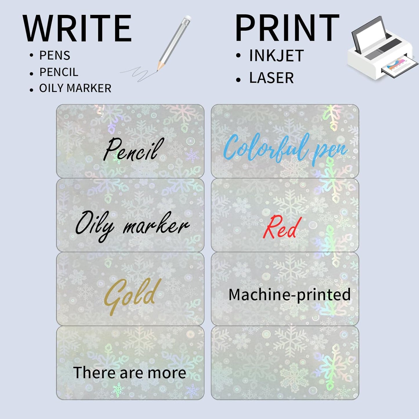 STARLIBOO Transparent Stickers Labels - 2" x 4" Clear Address Labels Mailing Stickers for Laser/Inkjet Printer 8.5"×11"- 20 Sheet (Clear Holographic Snowflake)