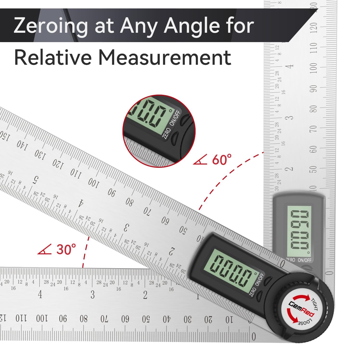 GemRed 82305 Digital Angle Finder Protractor (Stainless steel 300mm)