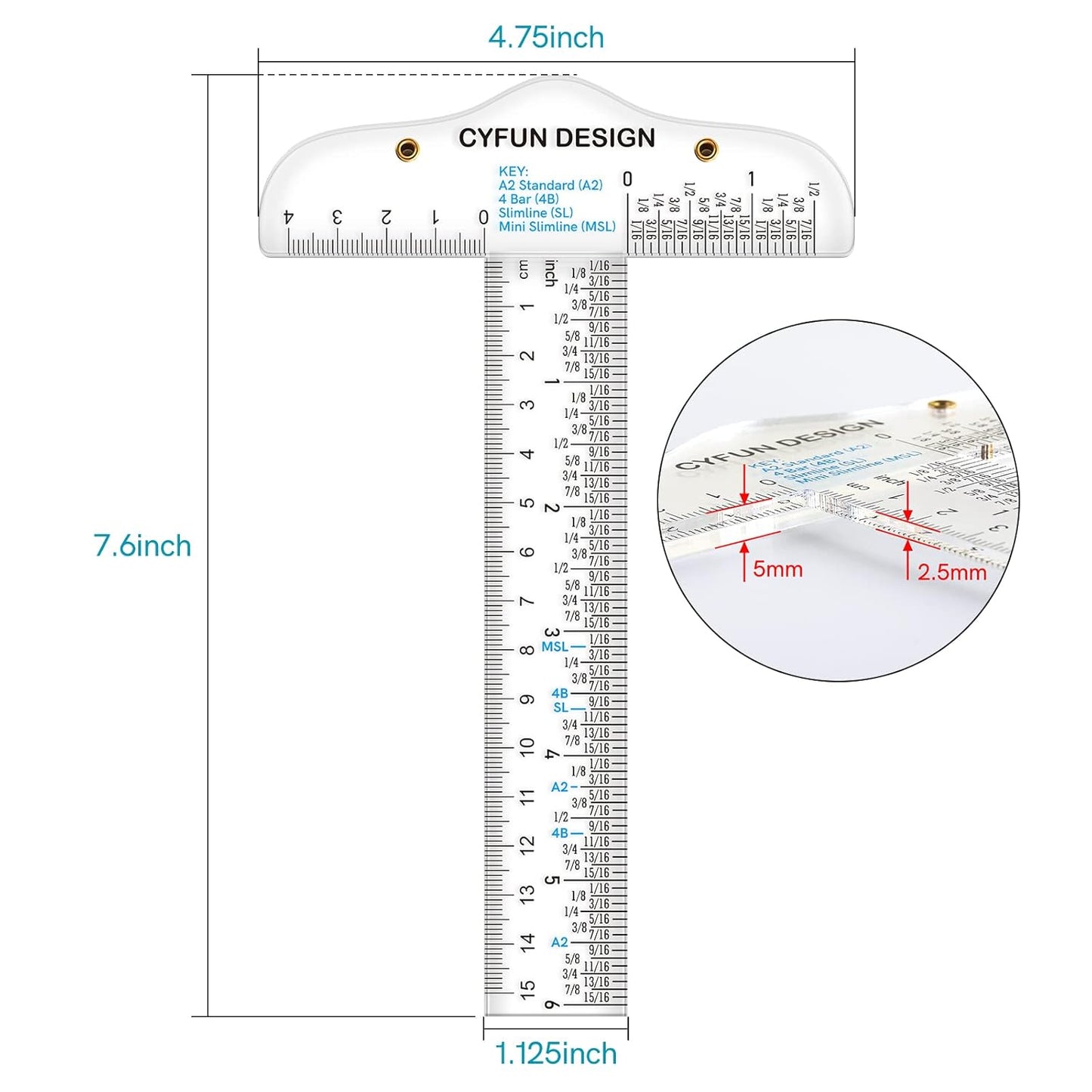 9 PACK 6 Inches Acrylic Clear T-Square Ruler,T Square Ruler, Transparent, T Ruler, for Crafting Drafting and General Layout Work Art Framing & Drafting Scrapbooking Inches & Metric Measuring Tool