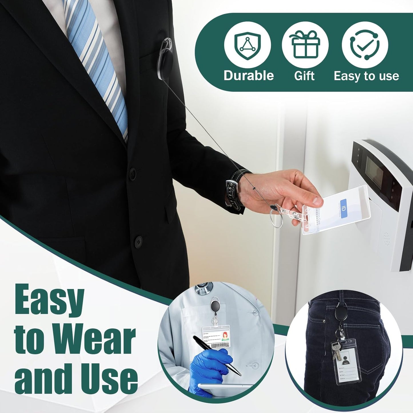 Honoson 10 Pcs Heavy Duty Retractable Badge Reels Batch ID Badge Holder Retractable Clip Bulk Key Holder with Ring for Office Worker Employee, Doctor Nurse Gifts (Black)