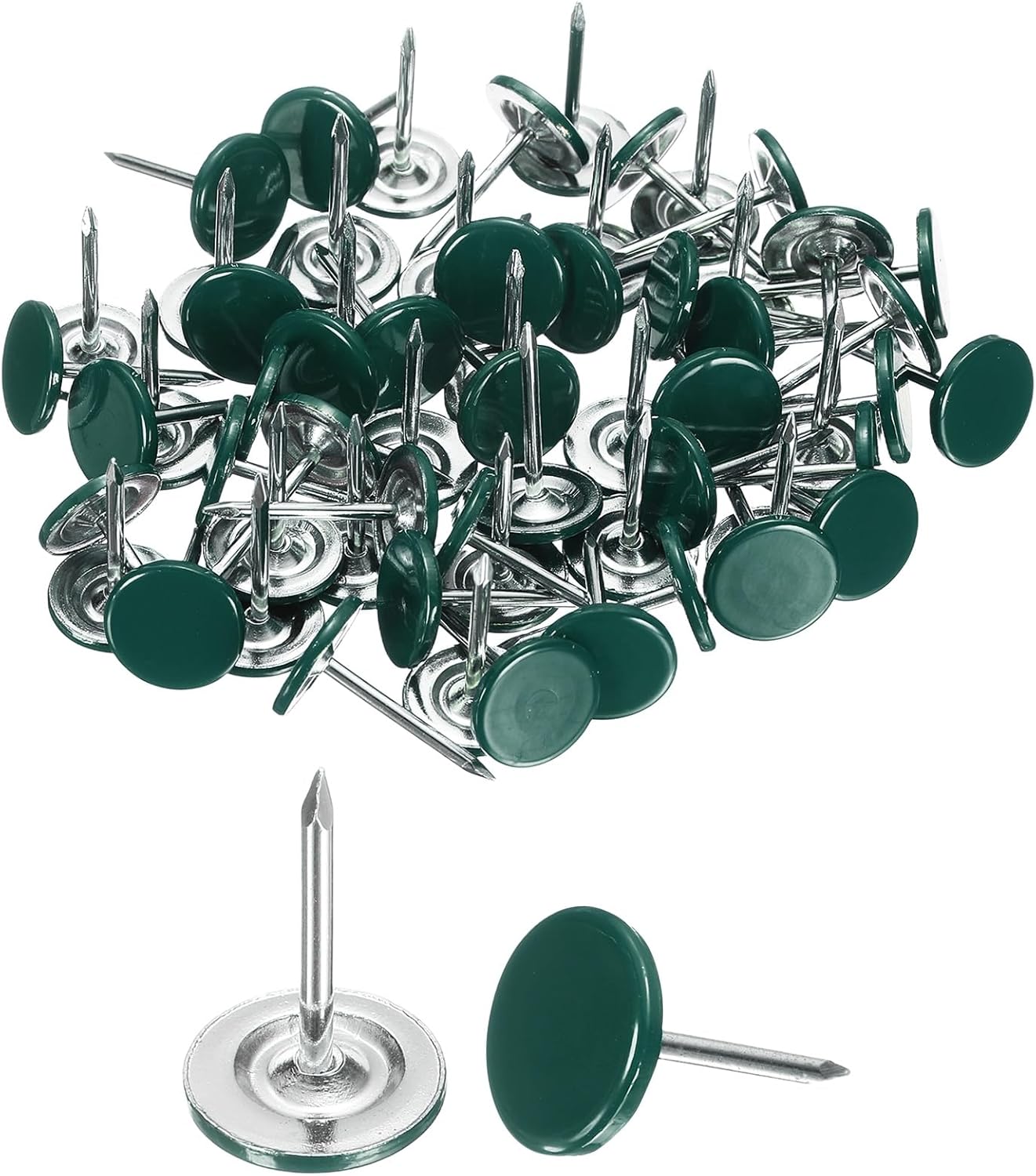 uxcell 100Pcs Upholstery Tacks, 11mmx17mm Flat Head Thumb Tack Decorative Furniture Nails Push Pins for Furniture Sofa Headboards, Green