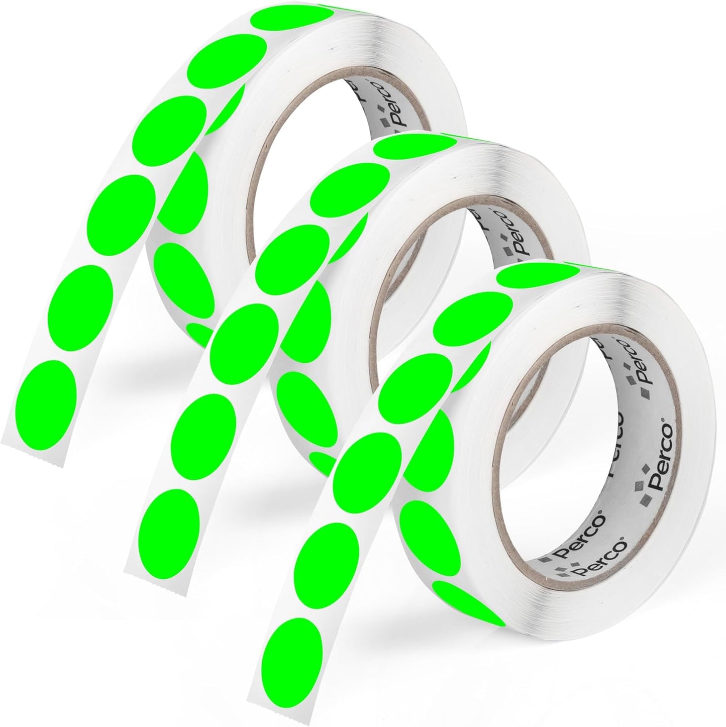 Perco Fluorescent Green 1-Inch Round Circle Dot Sticker Labels - Multi-Roll Pack (3 Rolls, 1,000 Labels Each) - Permanent Adhesive, Vibrant Colors, Strong Hold - Perforated for Easy Use - Made in USA