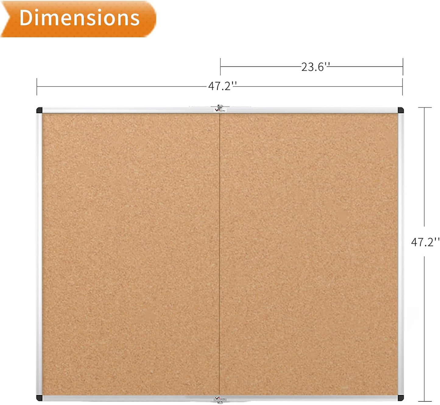 VIZ-PRO Large Cork Bulletin Board/Foldable Noticeboard, 48 X 48 Inches, Silver Aluminium Frame