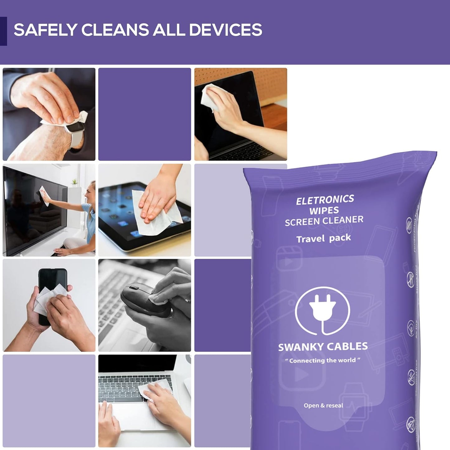 Screen Cleaner Wipes: Electronic Wipes for Screens - Computer Screen Wipes for Lens, Phone, Tv Screen and Monitor Cleaning - Tech Wipes & Microfiber Cloth (Soft Wipes, 60 Count)