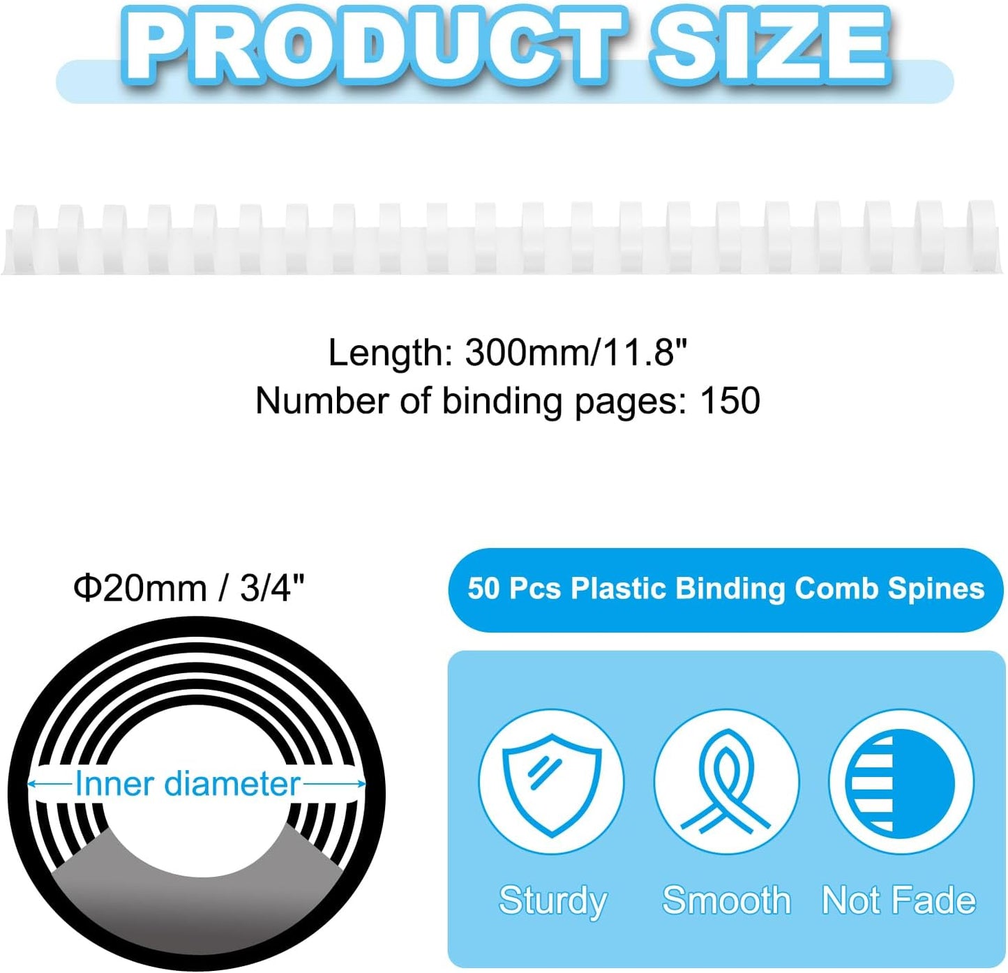 PATIKIL 20mm (3/4") Plastic Binding Combs, 50 Pcs 21 Rings Comb Binding Spines 150 Sheet Capacity Letter Size for Binding Paper Sheets Notebook Calendar Picture Album, White