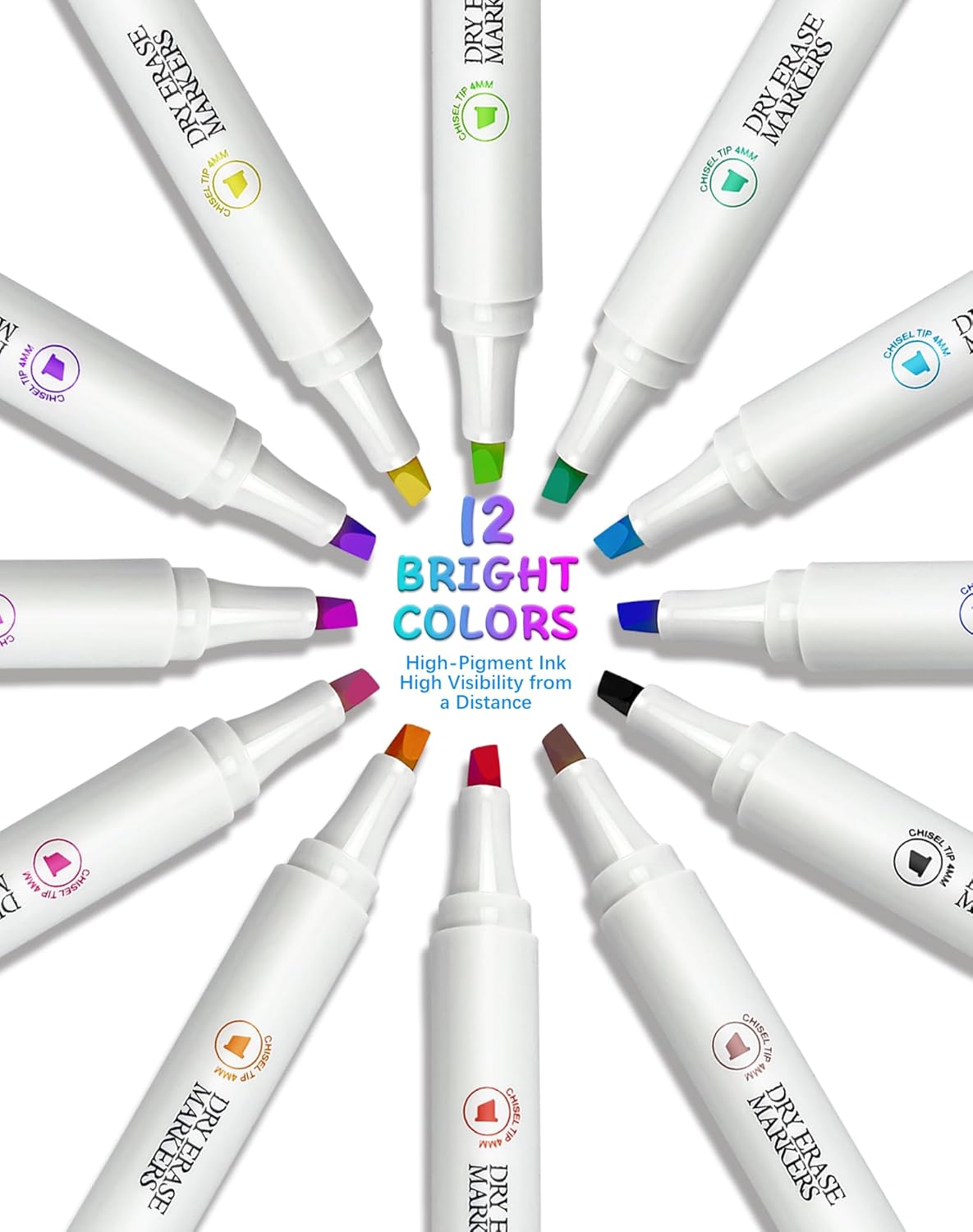 SFAIH Dry Erase Markers Chisel Tip with Magnetic Whiteboard Eraser, 36 Bulk 12 Assorted Colors White Board Markers for Teachers, Versatile Lines, 1s Quickly Dry, Perfect for Classroom and Office