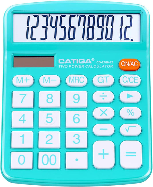 CATIGA Desktop Calculator 12 Digit with Large LCD Display and Sensitive Button, Solar and Battery Dual Power, Standard Function for Office, Home, School, CD-2786