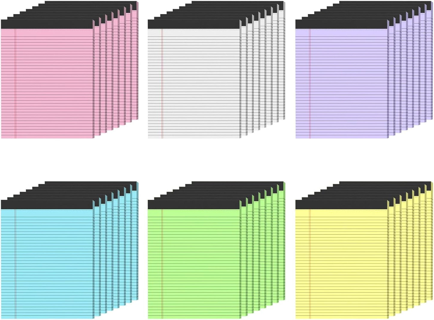 Colored Legal Pads, Yellow Legal Pads 8.5 x 11, 48 Pack Note Pads 8.5 x 11 Wide Ruled, Notepads 8.5 x 11 with Sturdy Back, Perforated Writing Paper Pads, Colored Lined Pads for Office, School, Home