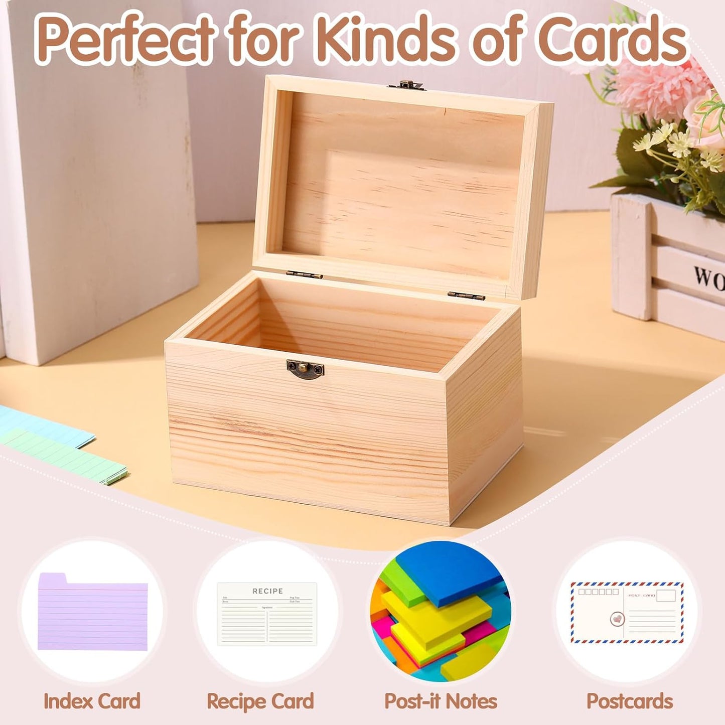 4 Pcs Index Card Holder 3x5 Wooden Notecard Recipe Box Index Card Organizer Business Storage Case Flashcard Notecard Holders Gift Supplies for Back to School Home Office