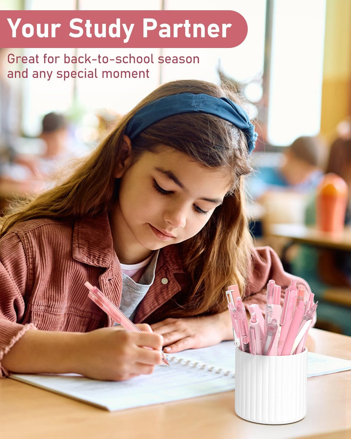 Four Candies 14Pack Pastel Gel Ink Pen Set,Cute Retractable 0.5mm Fine Point Pen,Note Taking Aesthetic Pens,12 Pack Black Ink Pens with 2Pack Highlighter, Smooth Writing Pens for School, Office(Brown)