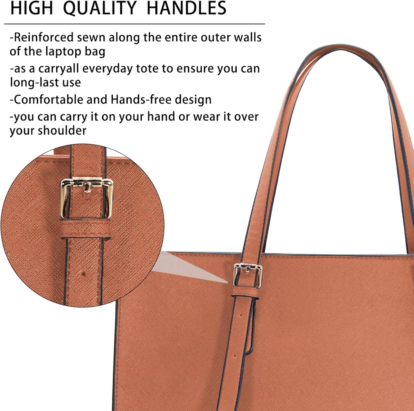 Laptop Bag for Women Waterproof Lightweight Leather 15.6 Inch Computer Tote Bag Business Office Briefcase Large Capacity Handbag Shoulder Bag Professional Office Work Bag Brown