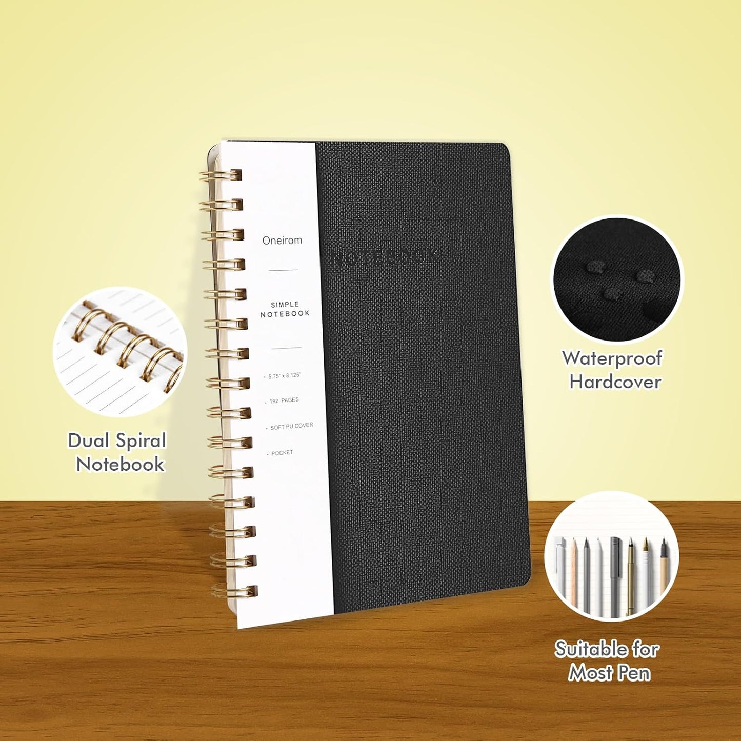 Lined Spiral Notebook College Ruled A5 Journal Book for Note Taking, 160 Pages Writing Journal for Office and Home School Supplies 5.75x8.125 inch (6pack-3Reefblue/3Black)