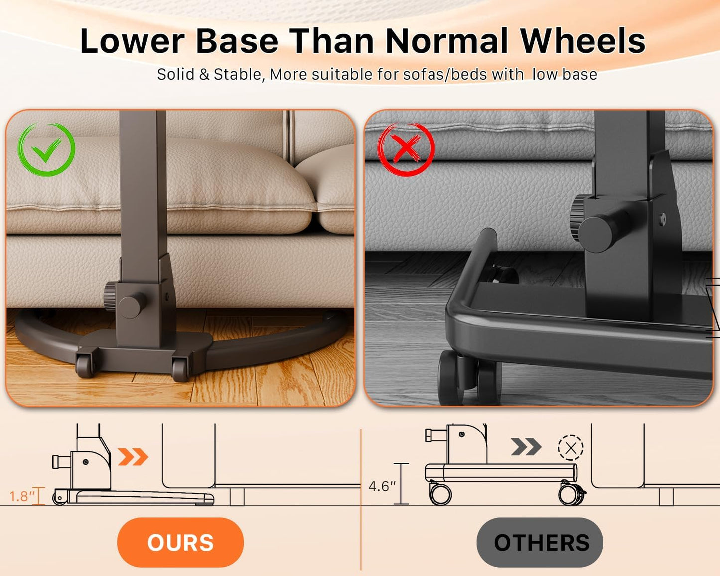 JOY worker Foldable Mobile Standing Desk, Height Adjustable Sit Stand Desk, 90° Tiltable Rolling Laptop Table, Portable Workstation with Non-Slip Mat for Home Office, Holds Up to 22lbs, Black