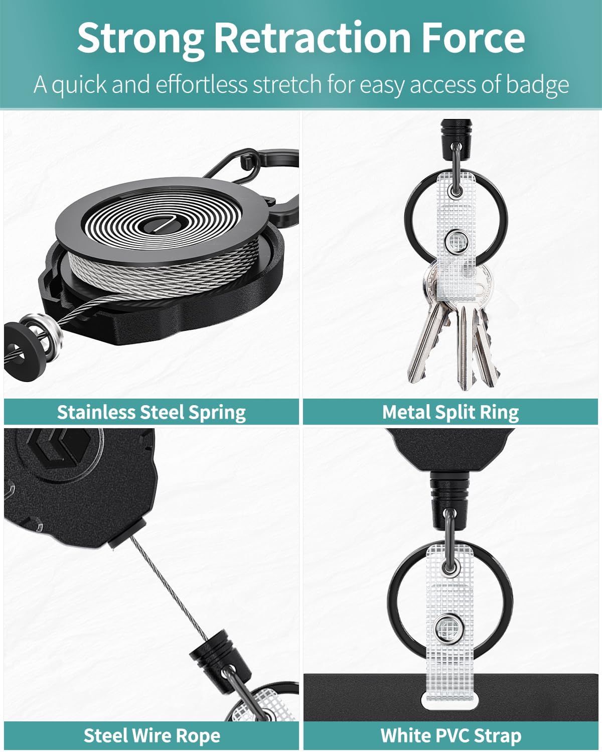 Uniclife 2 Pack Thumb-Slot Badge Holder 2-Card Horizontal Clear Plastic Case with Retractable Keychain Badge Reel for up to 8 oz Hard Card Protector for IDs Credit Cards Driver’s Licenses and Passes