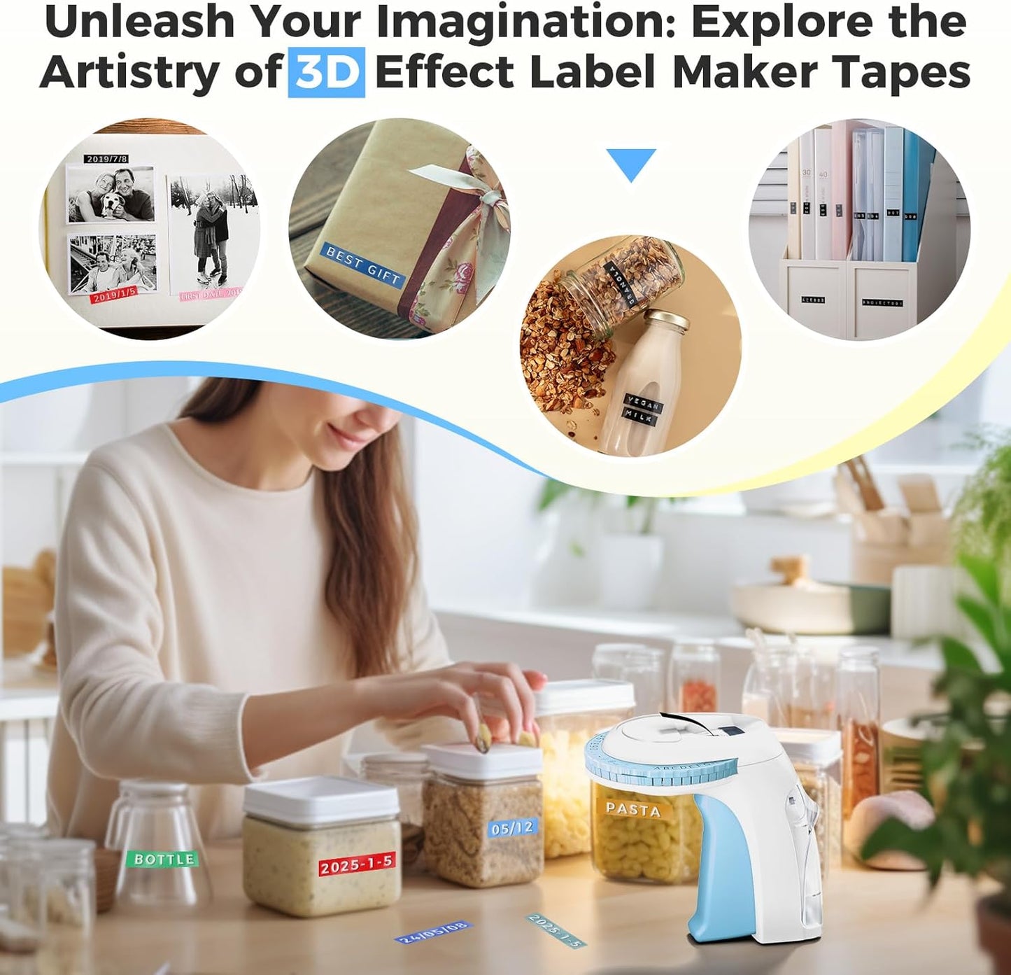 Embossing Label Maker, Retro 3D Label Maker Embossed, Vintage Embosser Label Makers Machine with 5 Rolls Embossing Tapes, Manual Labeler Old School for Home Office Kids DIY Crafting