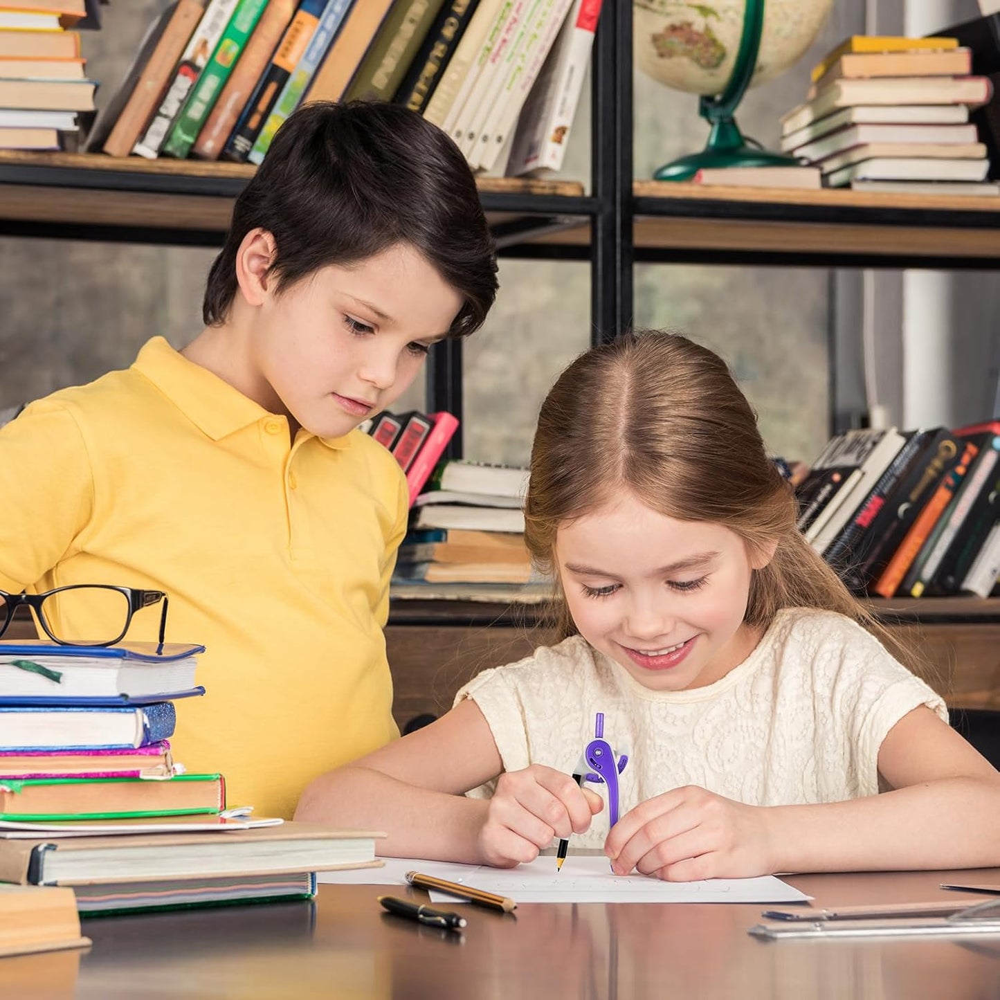 EBOOT Student Geometry Math Set, Drawing Compass and 6 Inch Clear Swing Arm Protractors 180 Degree Math Protractor (Purple)